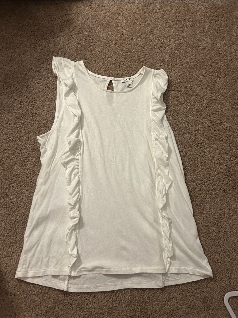 J. Crew White Ruffle-Trim Sleeveless Tank